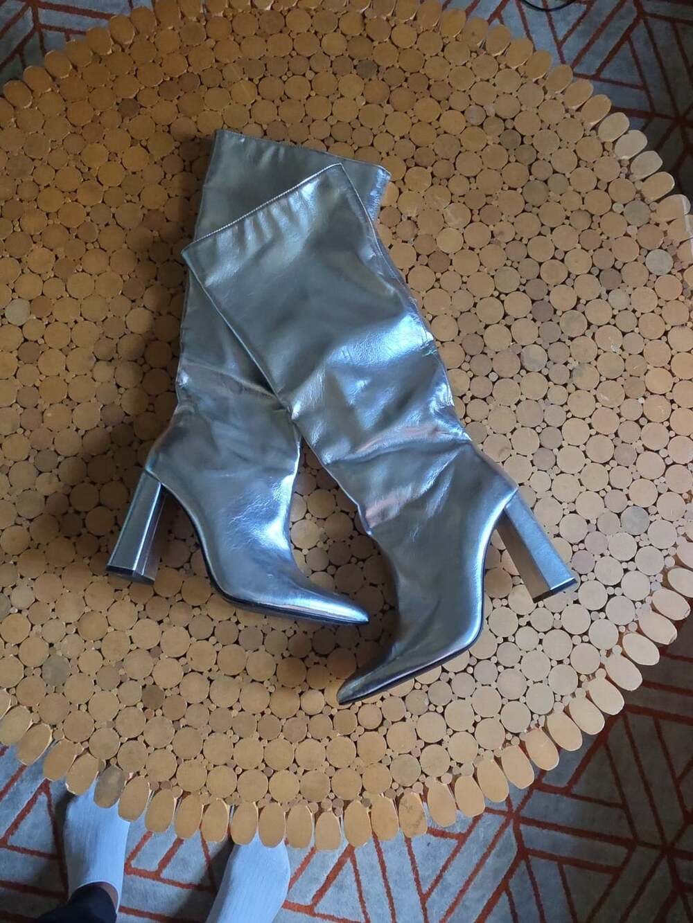 Zara Metallic Silver Pointed Toe Slouchy High Heel Boots